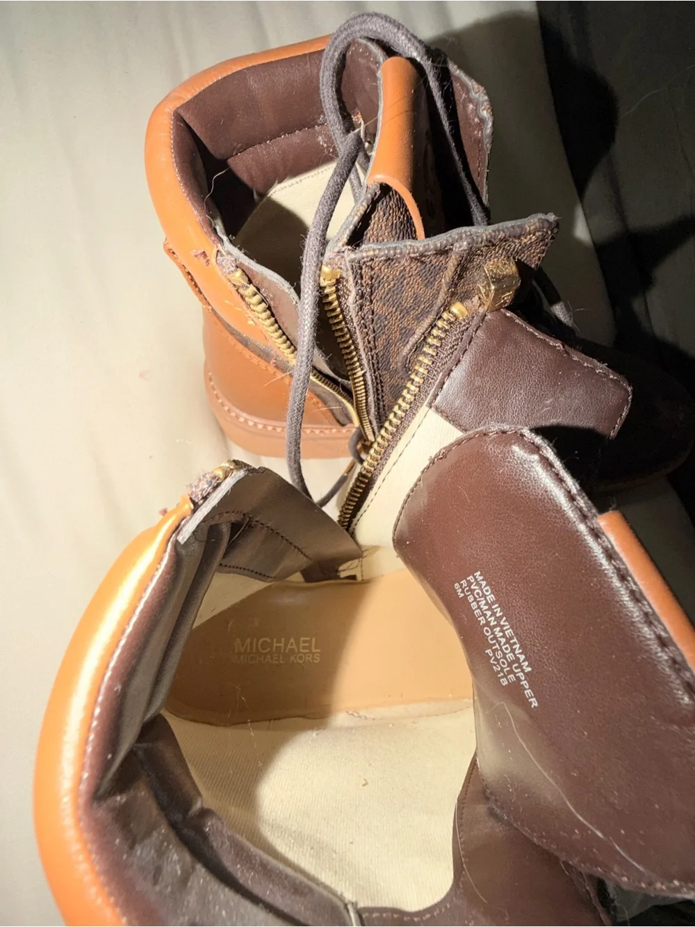 Michael Kors Brown Logo Lace-Up Platform Combat Boots